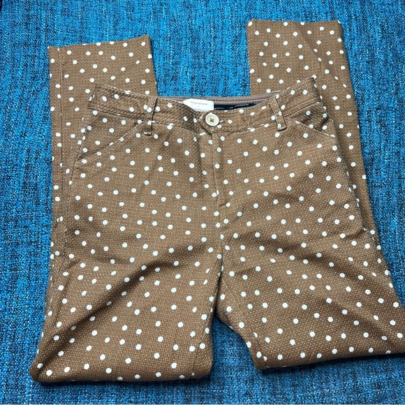 Anthropologie The Essential Slim Polka Dot Trousers in Brown White - Picture 2 of 5
